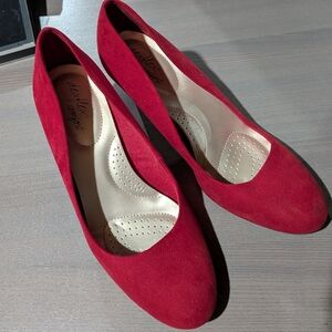 Red Faux Suede Comfort Pumps